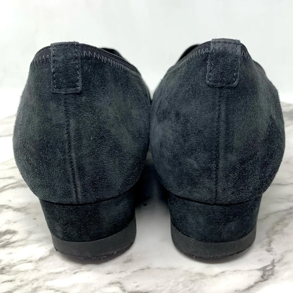 Gabor Classic Black Suede Slip-On Comfort Wedge Loafers 7.5 Preppy Sporty Chic